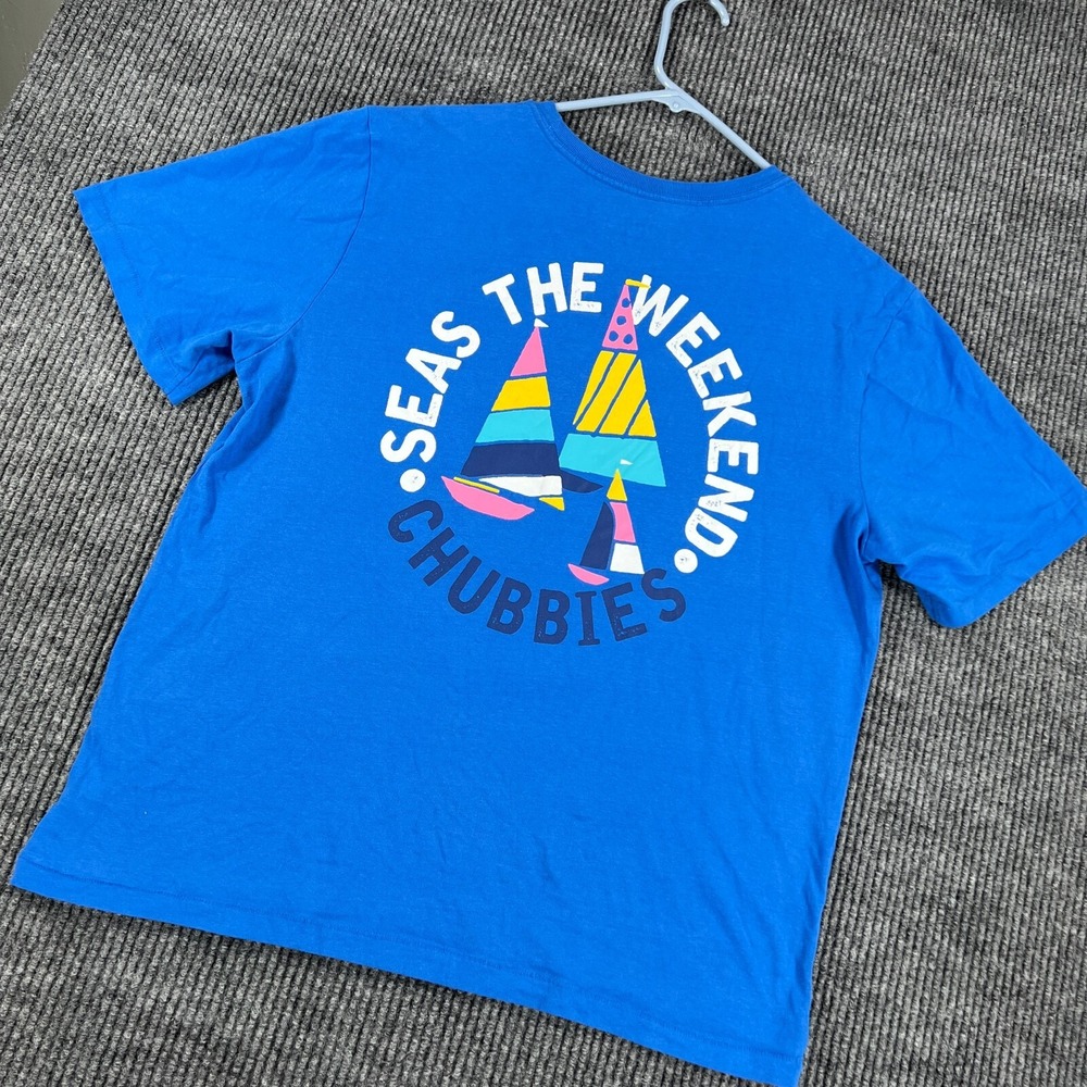 Chubbies Shirt Mens Medium Blue Short Sleeve Pocket Crew Casual Weekend Party